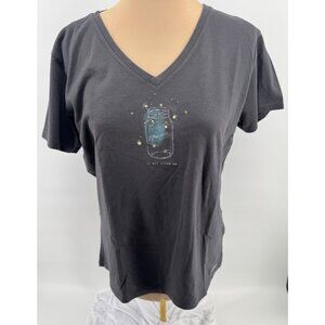 Life Is Good Womens Crusher Tee Mason Jar Fireflies Print Charcoal Gray Large